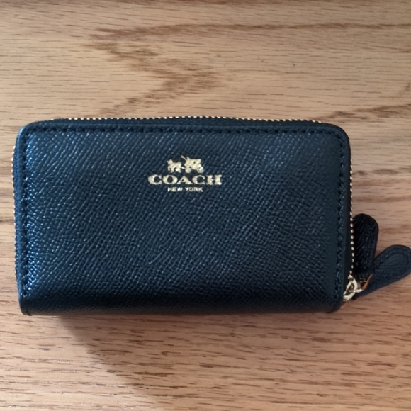 Coach Black Textured Double Zipper Wallet with Gold Accents - Picture 1 of 4